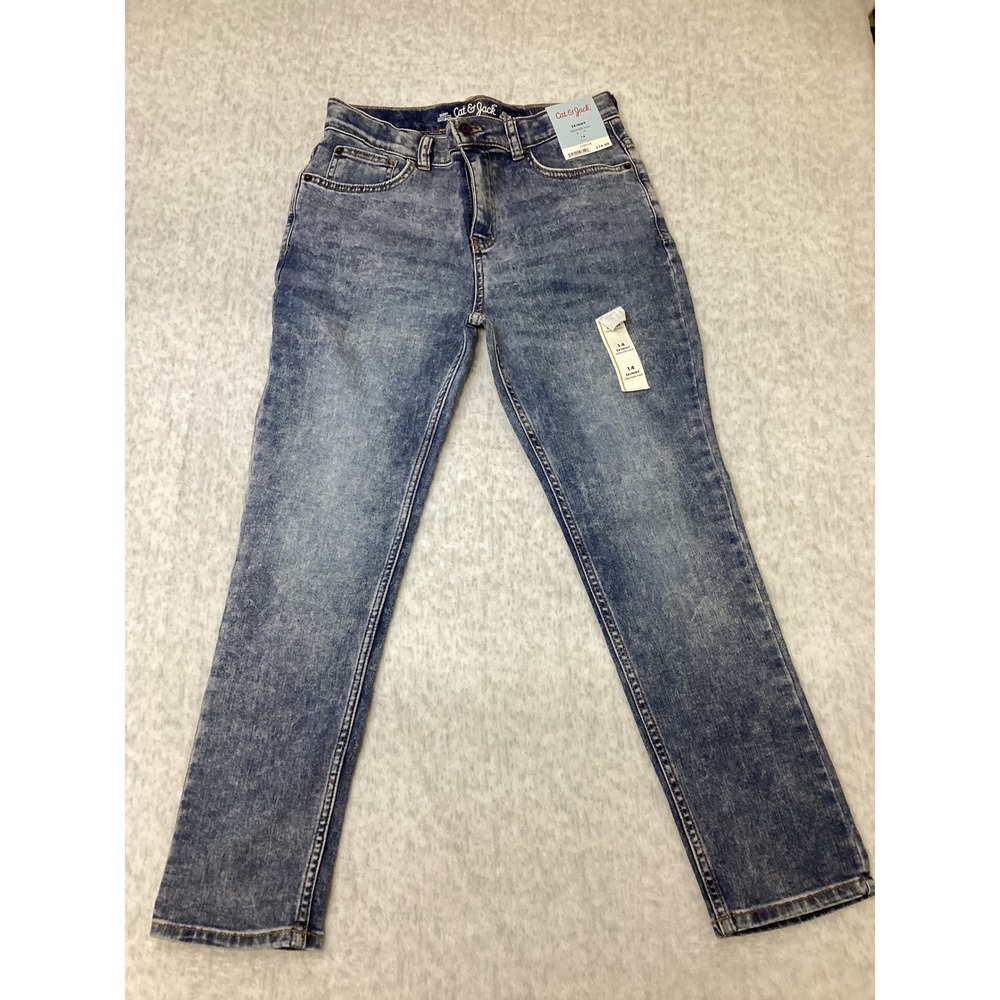 Cat & Jack Kids Skinny Jeans Medium Blue Stretch Adjustable‎ Waist Size 14 NWT
